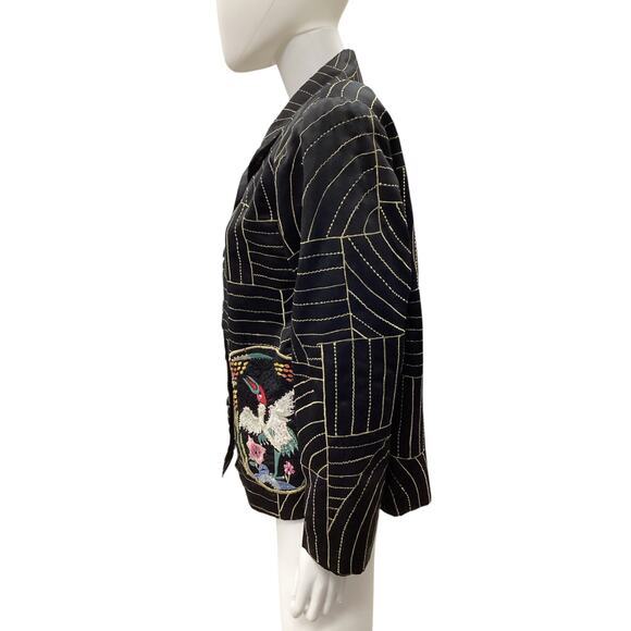 Vintage Anage Blazer Women’s Size L Embroidered Made In India Black And Gold - Picture 3 of 6